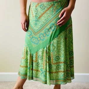 Floral Green 90s Style Midi Skirt
